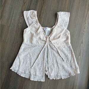 Fairycore Coquette Mauve Tie Front Top XS Boho Festival Y2K Flowy Sheer Blouse